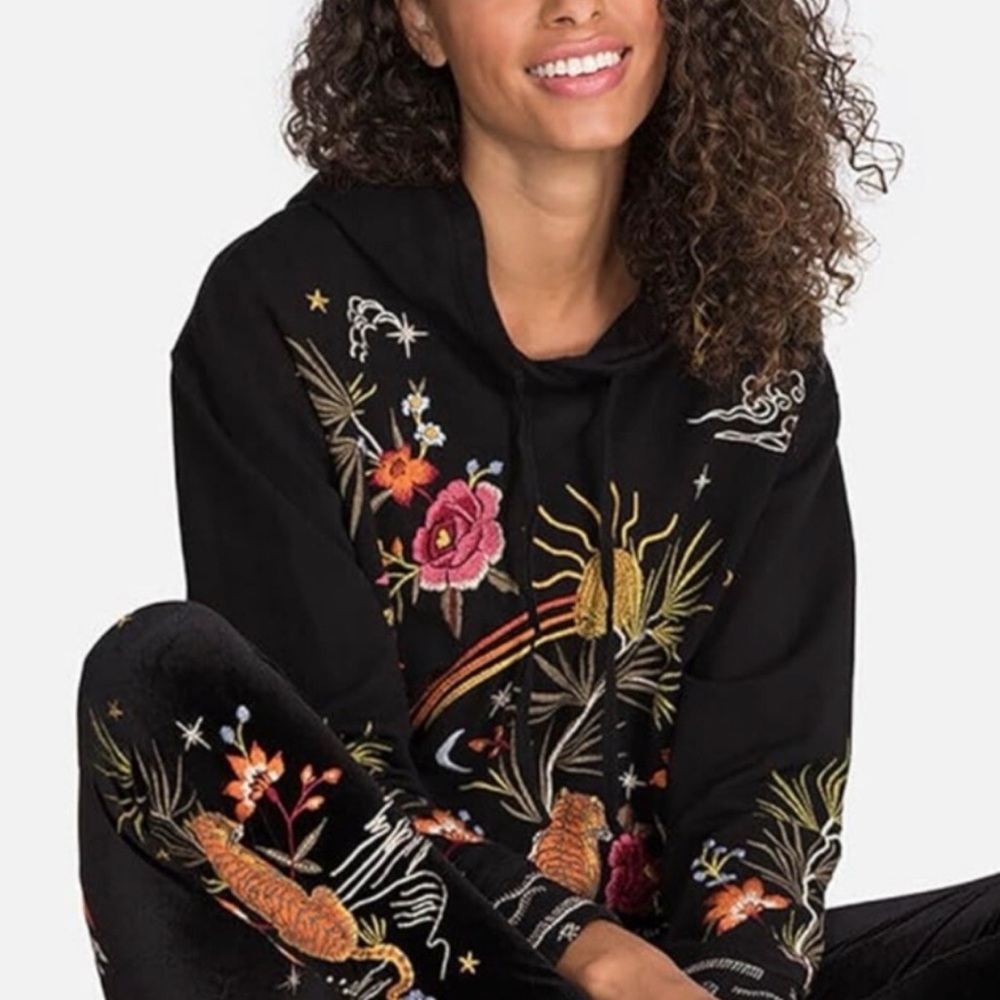 Johnny Was Keone Hooded Hoodie Sweatshirt Tunic Embroidered Tiger Medium 🐅 ☀️ - Picture 2 of 9